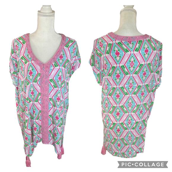 Macbeth Collection Diamond Print Pink Green Girly Swim Beach Coverup Size Medium - Picture 1 of 13